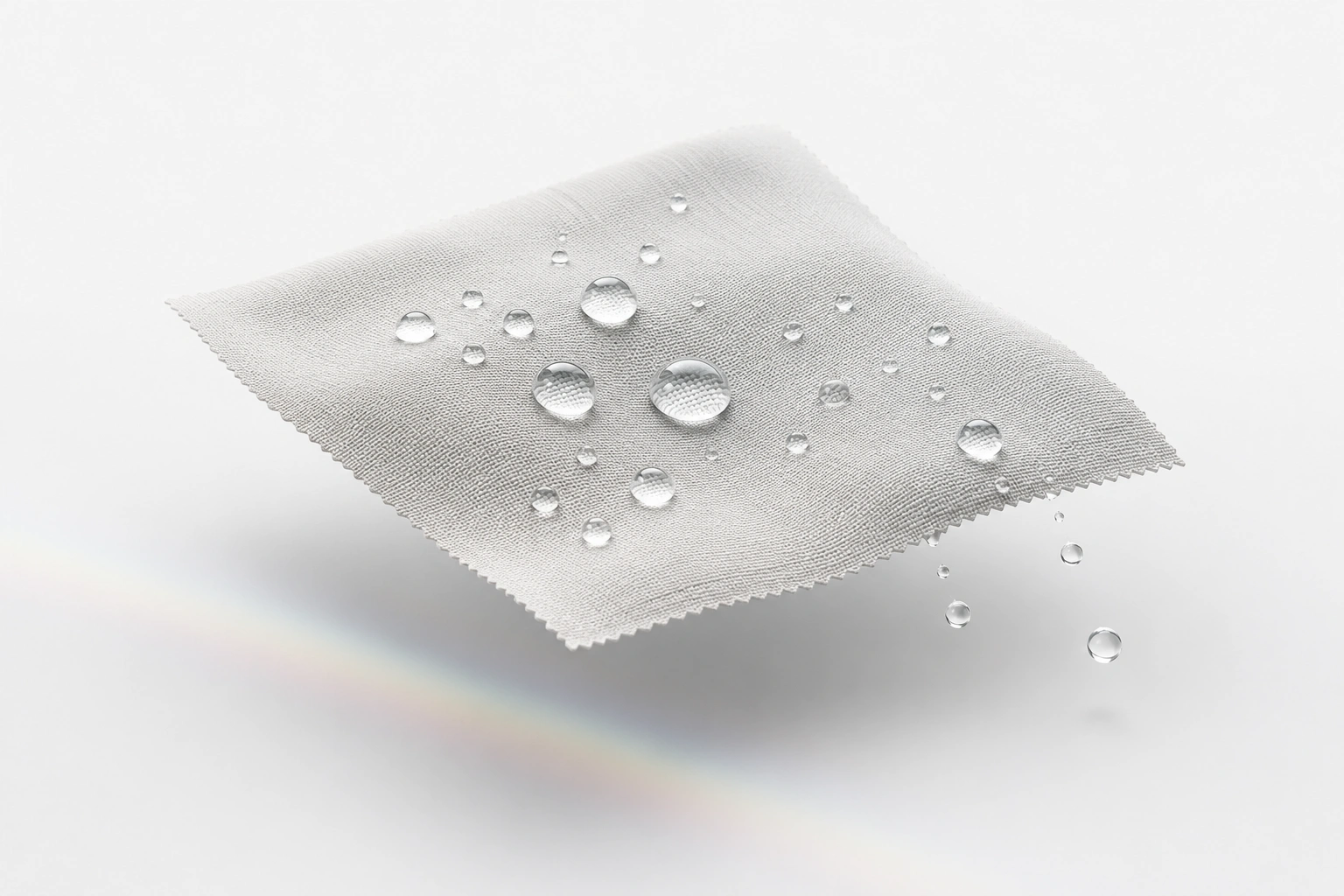 Water droplets beading on C0 water-repellent woven fabric