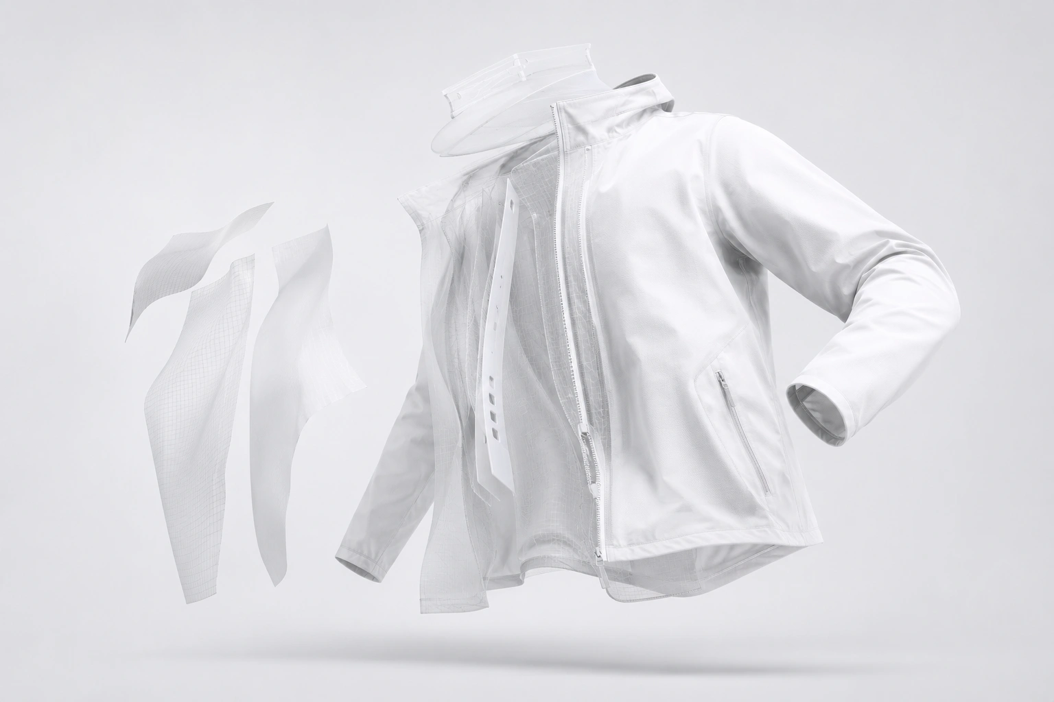 Lightweight outdoor jacket fabric with a fine woven construction