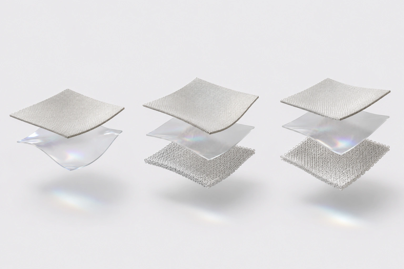Layered diagram of 2L, 2.5L and 3L fabric construction